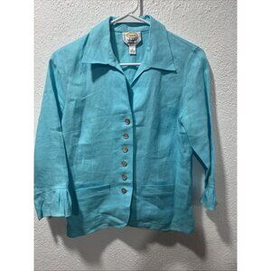 Talbots  Cyan Blue Irish Linen 3/4 Sleeve Unlined Blazer Jacket Shell Buttons 6